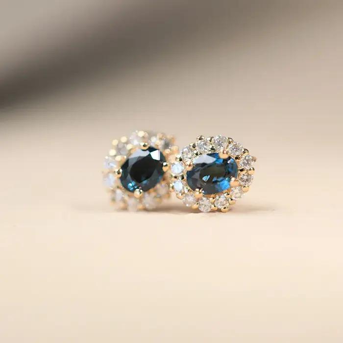Boucles d'oreilles en argent Sterling S925 plaqué or 18 carats incrusté de Zircon bleu
