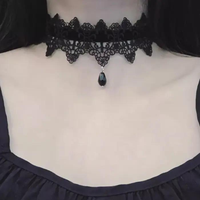 Accessoire Sexy à Col Creux Bordeau Gothique Foncé Punk Dentelle Velours Col en Dentelle Ras du Cou Sangle en Dentelle Chaîne de Clavicule Accessoire de Fête Unisexe Goths Mode Occasions Spéciales