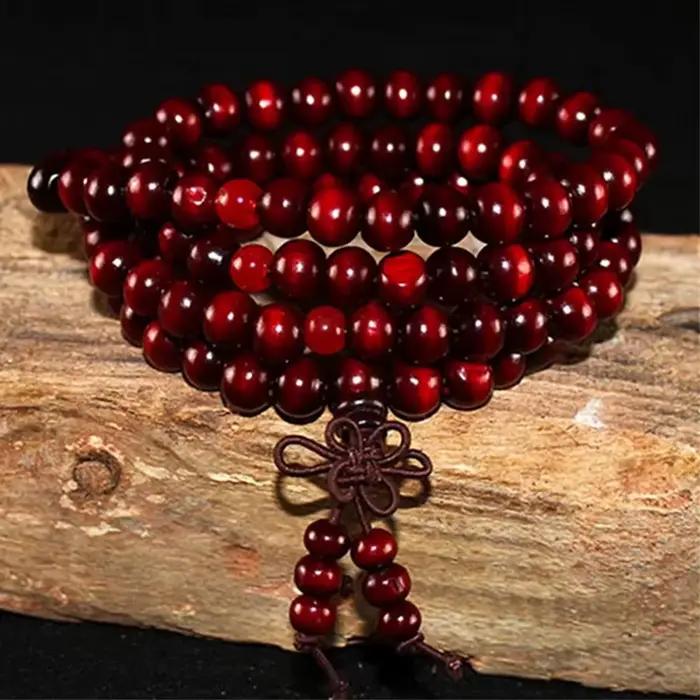 Bracelet en bois de santal naturel 108 perles de méditation pour hommes et femmes style géométrique