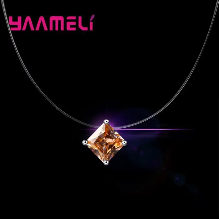 Chic transparent ligne de pêche bijoux collier pour femme fille S925 argent AAA Grade cubique zircone collier ras du cou cadeaux de fête
