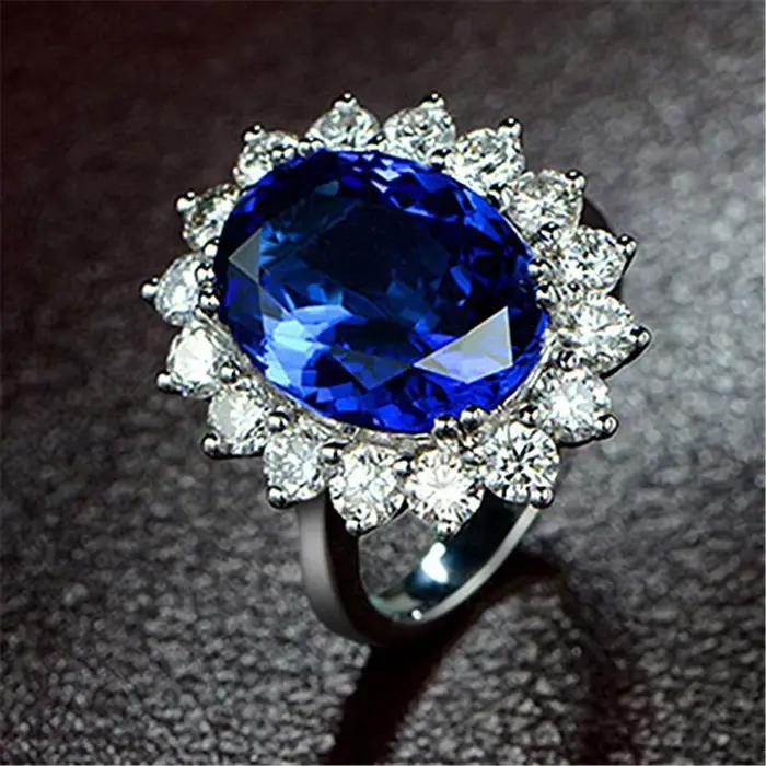 Bague ajustable Princesse Diana en saphir et tanzanite, avec diamant coloré, pour femme
