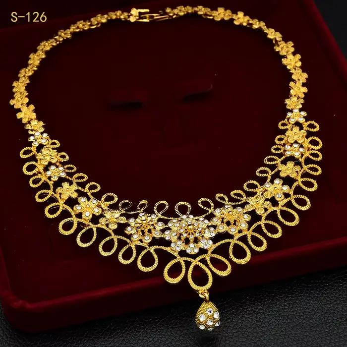 Bijoux de mariage luxe or 24 carats bohème indien et éthiopien design fleurs collier boucles d oreilles ensemble mariage femmes occasions spéciales