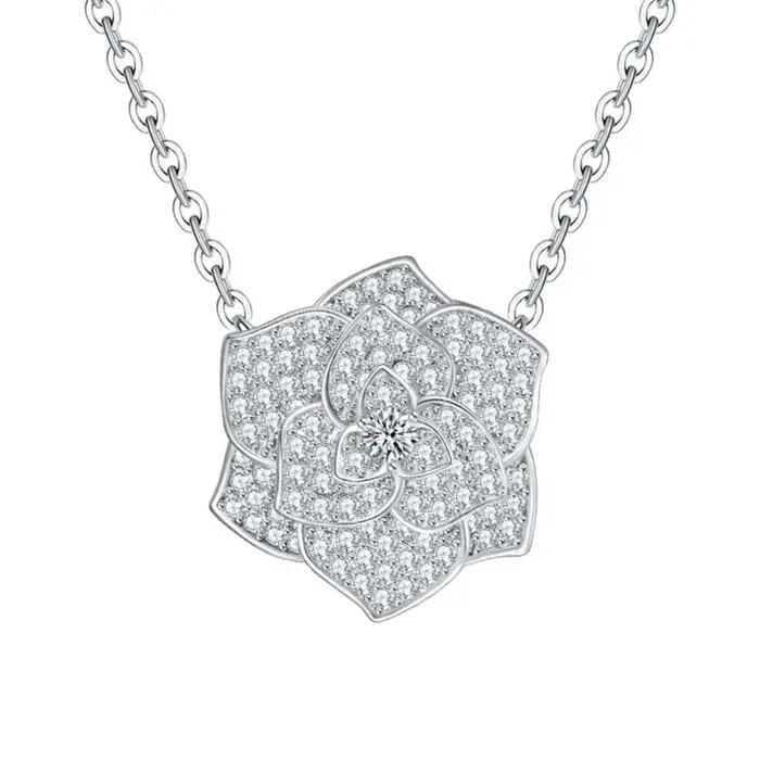 M-JAJA Moissanite camélia fleur pendentif collier pour femmes 18K plaqué or 925 en argent Sterling d