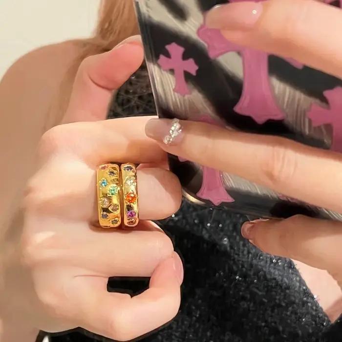Bagues en diamant coloré incrusté brillant haut de gamme pour femmes