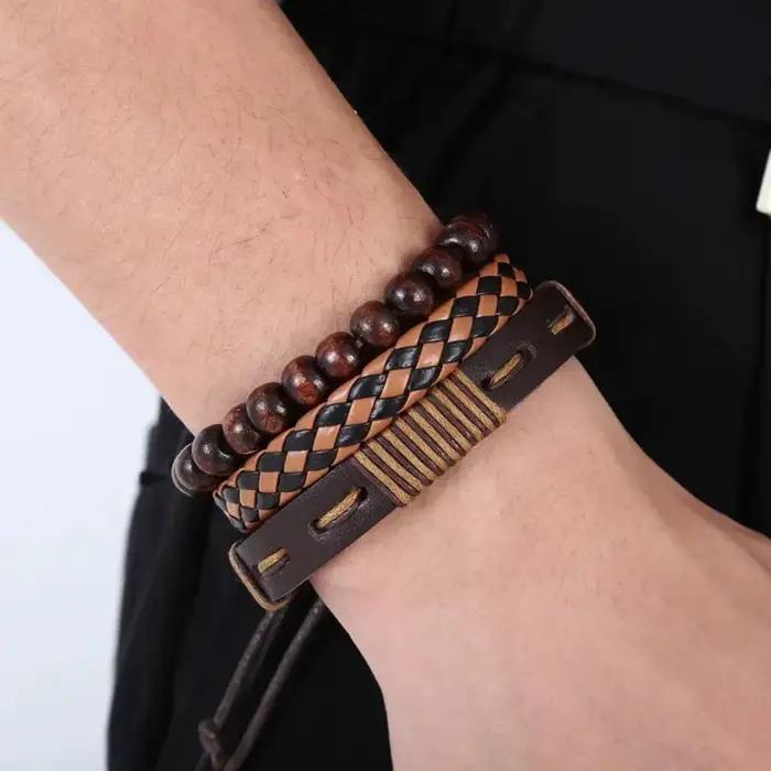 Ensemble de 12 bracelets vintage tissés en simili cuir œil de tigre et perles de pierre de lune pour accessoires de mode de fête décontractés occassions spéciales femmes