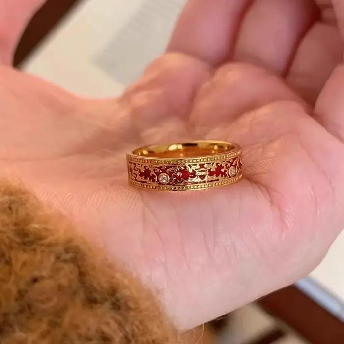 Bague Vintage en Diamant Goutte à Goutte en Émail Rouge Style Classique Bagues de Luxe Légères pour Femmes Occasions Spéciales Mariage Banquet Cadeaux Nouvelle Collection