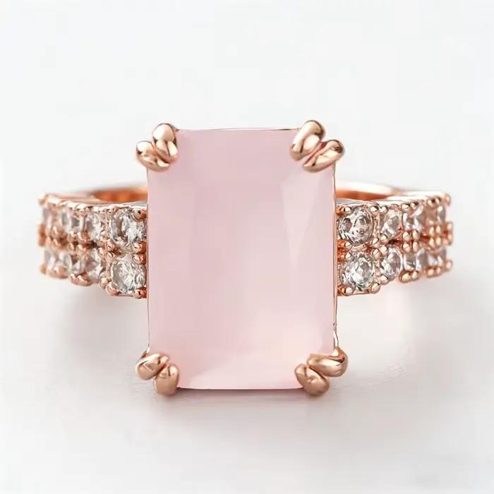 Huitan – bague de fiançailles élégante couleur or rose avec pierre rose, accessoires de doigt en zircone cubique brillante pour cérémonie de mariage