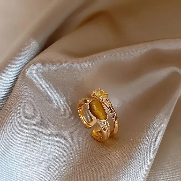 Bague ouverte en pierre d'oeil de tigre, couleur or, Design Sense, Double couche, rétro, luxe, acces