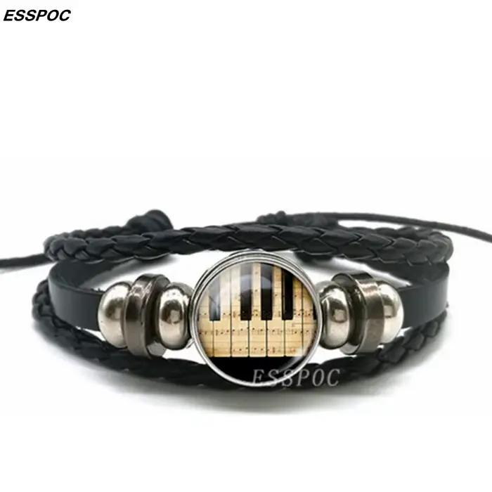 Bracelet multi-couches en cuir pour hommes et femmes, clavier de Piano, boucle, bijoux faits à la main, cadeau pour enseignant en musique