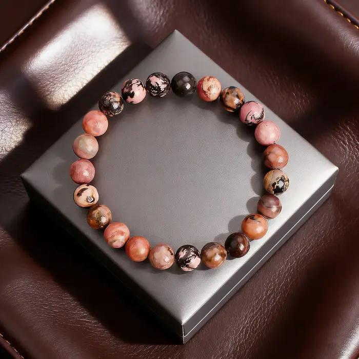 Bracelet Rhodonite pierre naturelle pour femmes et hommes, bracelet de guérison énergie équilibrée et vitalité, bijoux pour occasions spéciales