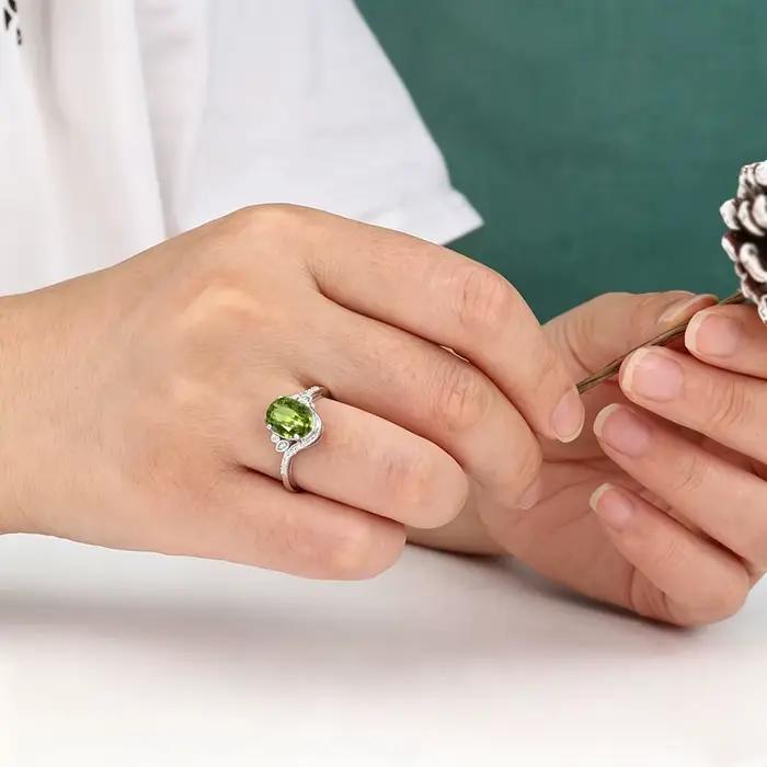 Bague en argent sterling 925 sertie de péridot naturel pour femmes, occasion spéciale, cadeau romantique, style classique