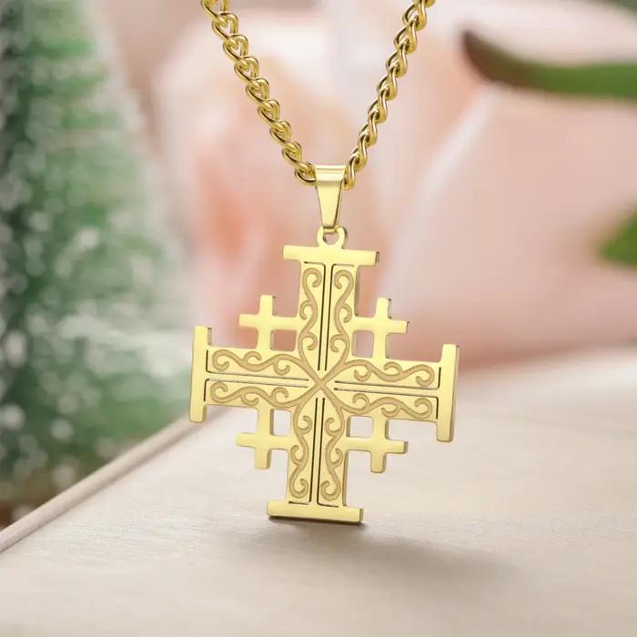 Dreamtimes classique croix en acier inoxydable jérusalem croisé templier pendentif collier pour femmes hommes déclaration chrétienne bijoux