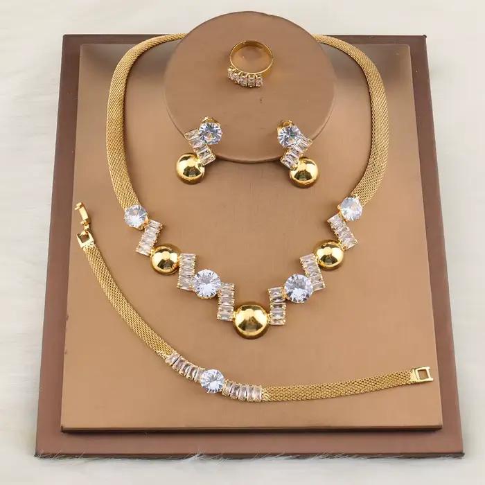 Bijoux pour femmes, collier et boucles d'oreilles en Zircon cubique brillant