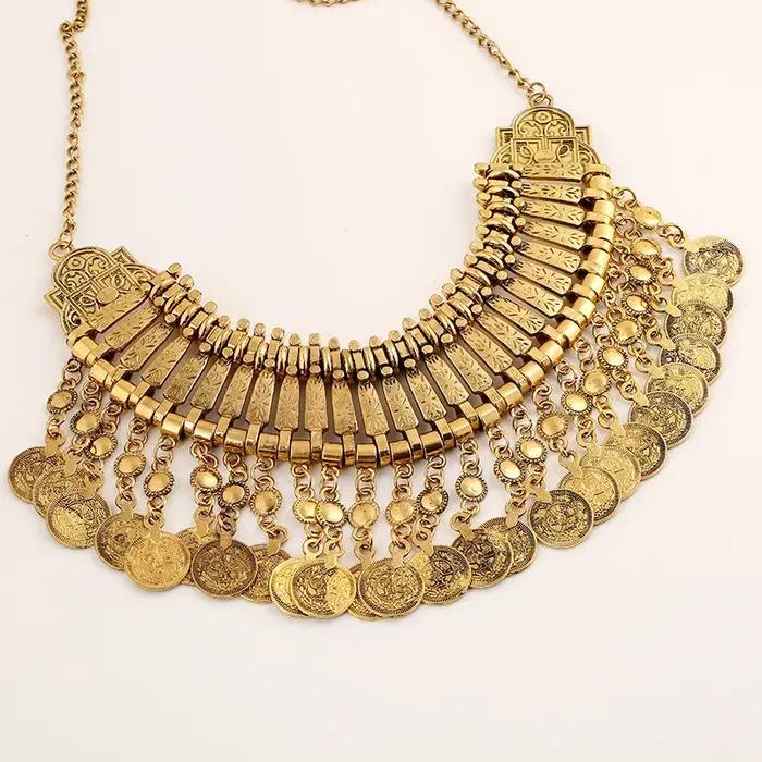 Collier ras du cou style Bohème Gypsy avec pampilles et pièces de monnaie métalliques bijoux ethniques tribaux afghans turcs pour femmes occasions spéciales