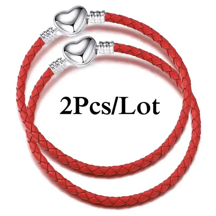 Bracelets en chaîne en cuir pour hommes et femmes, 2 pièces/lot, offre spéciale, adaptés aux perles