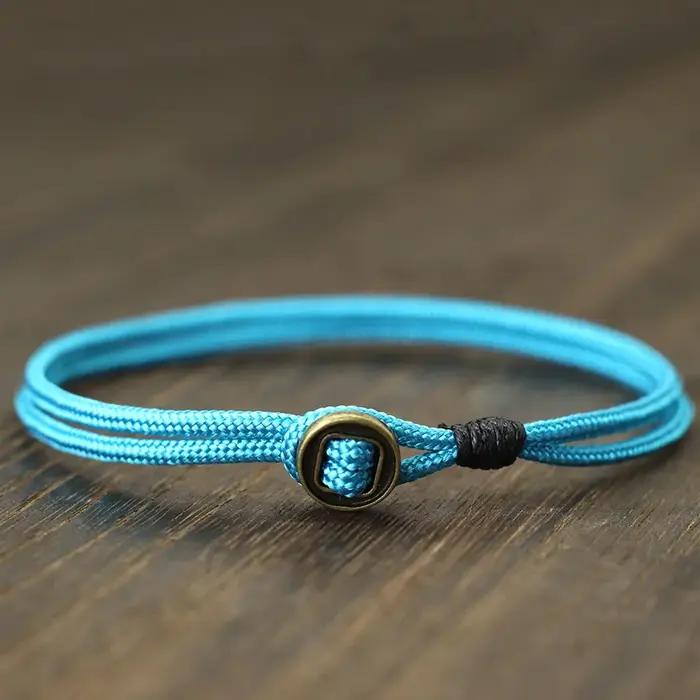 Bracelet en corde bicouche nautique homme, rétro, géométrique, corde, alliage de zinc, facile à détacher, pour hommes, occasions spéciales, plage, surf