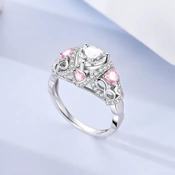 Bague en argent sterling 925 sertie de zirconium blanc cœur infini pour femmes et filles occasions d'engagement et cadeaux d'anniversaire