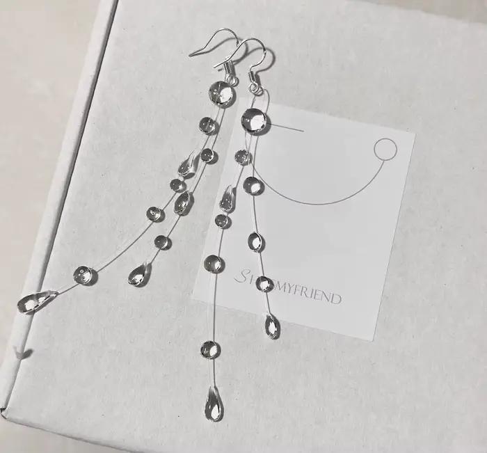 Collier Goutte de Rosée du Matin au Design Unique, Fait Main, Perles de Cristal Transparentes, Chaîn