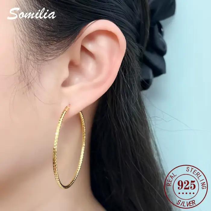 SOMILIA – boucles d'oreilles en argent Sterling 925 pour femmes, design noble et à la mode, beau charme, grand cercle, bijoux