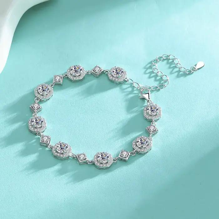 Bracelet LOVESSOM en argent sterling 925 avec moissanite ronde pour mariage et occasions spéciales