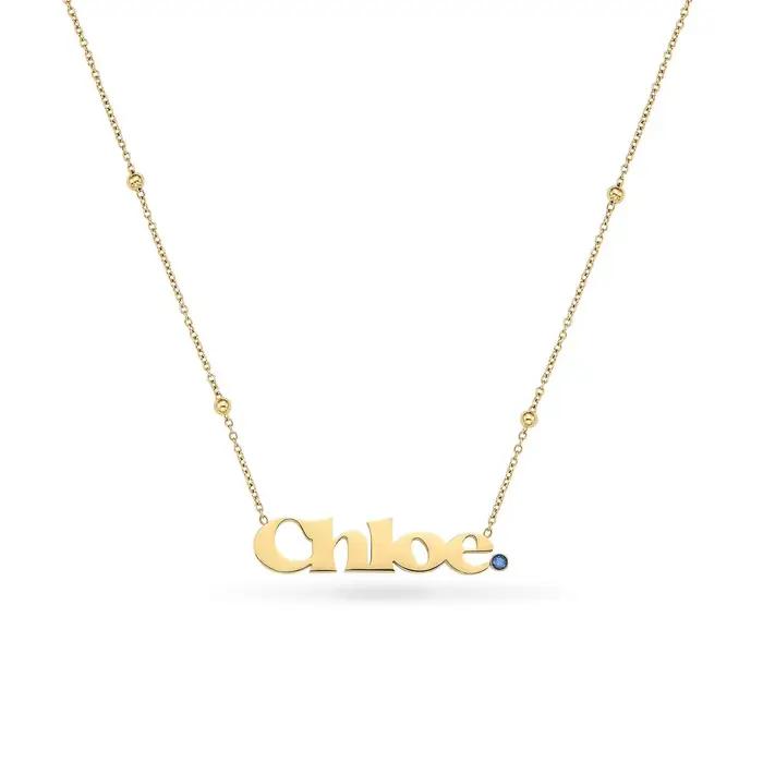 Collier de nom personnalisé rétro avec pierre de naissance, collier de nom personnalisé, bijoux de c