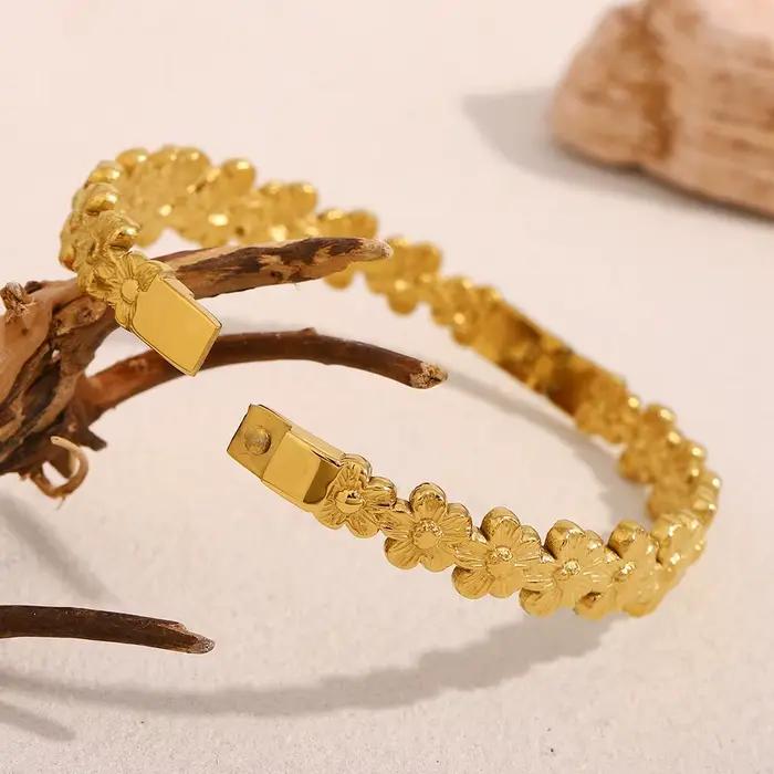 E.B.belle – Mini Bracelet à fleurs ovales Double couleur, plaqué PVD, en acier inoxydable, étanche, accessoires de bijoux pour femmes