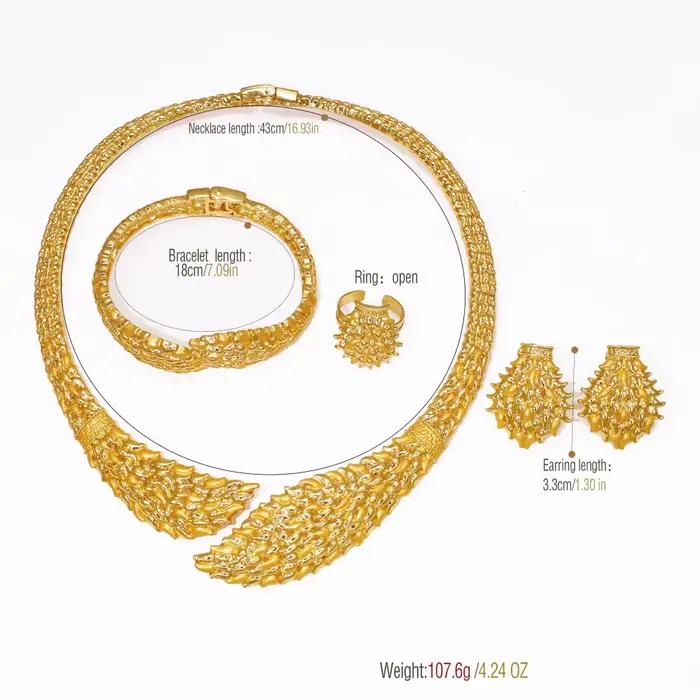 Ensemble de bijoux exagérés de dubaï, couleur or africaine, grand collier, manchette ouverte, Bracelet, boucle d'oreille Unique, bague, bijoux pour femmes, nouvelle collection 2025