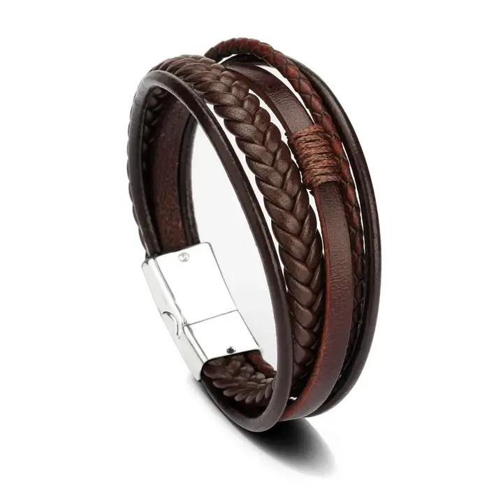 Bracelets en cuir tendance homme vendange style acier inoxydable multifonctionnels occasions spéciales cadeaux