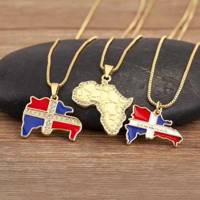 Collier en zircone cubique avec pendentif drapeau dominicain pour femmes et hommes style ethnique cadeau occassions spéciales