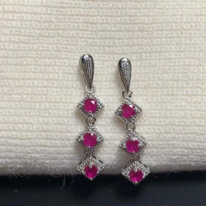 Boucles d'oreilles ovales en rubis naturel, en argent, de luxe, pour femmes, joli cadeau, bijoux fins