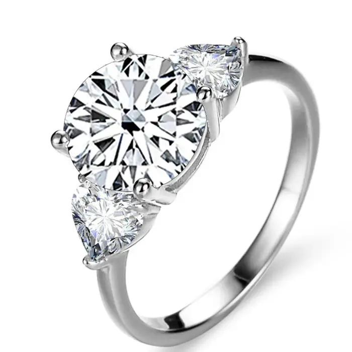 Luxe Ronde 3 Carats VVS D-COLOR Moissanite Anneau Pour Les Femmes En Argent Sterling 925 Bijoux De Mariage 8H8A Cadeau