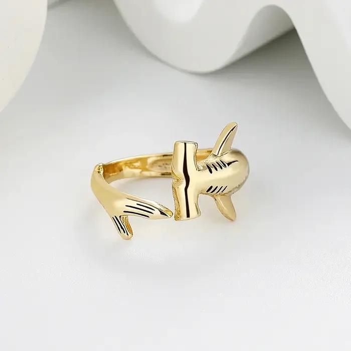 Bague élégante couleur or argent Animal requin marin redimensionnable ouvert Viking Anillo pour femmes hommes amoureux de l'océan doigt bijoux Joias