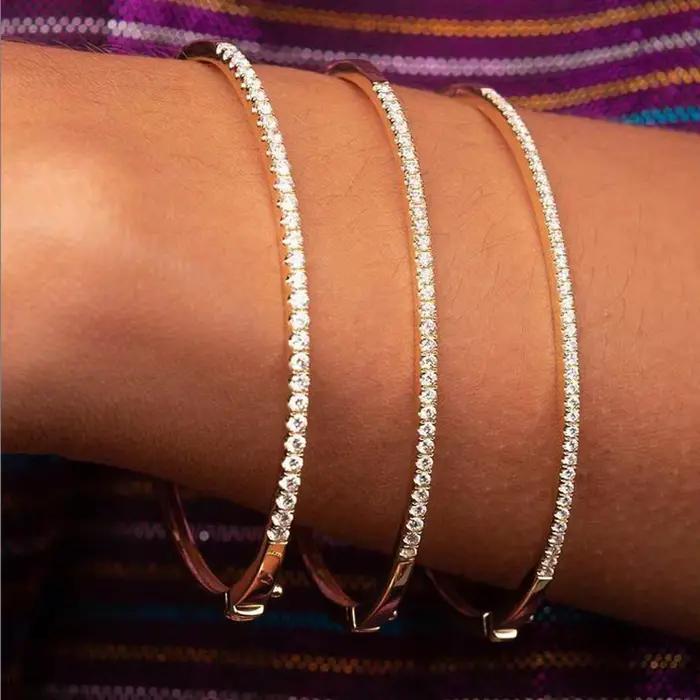 Bracelets joncs luxueux en or et rhodium bicolore avec micro-pavé de zirconiums, bijoux de mariage, cadeau, vente en gros à prix abordable