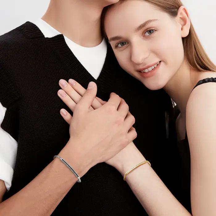 Bracelet en acier inoxydable à perles carrées et chaîne de maillons géométrique pour homme et femme