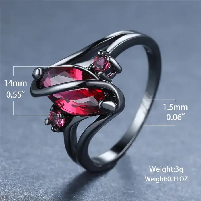 Bague en cristal feuille rouge vintage or noir bijoux de mariage et fiançailles pour femmes occasions spéciales