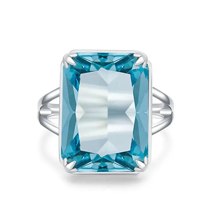 Bague en argent sterling 925 véritable pour femmes, aigue-marine, plaquée or blanc, cadeau d'anniversaire, de mariage, bijou fin pour occasions spéciales