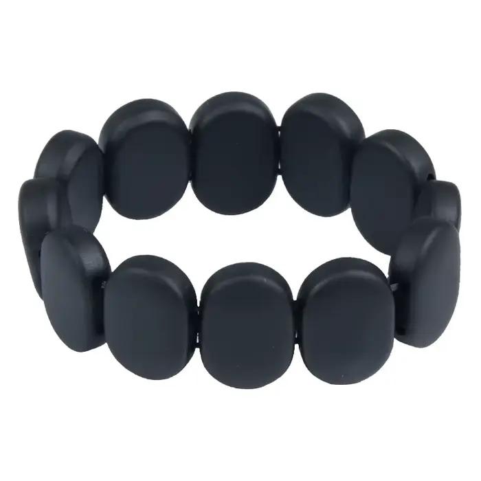Bracelet à breloques en pierre naturelle Bian pour homme, véritable pierre plate ronde noire Biankr, cadeau de bijoux