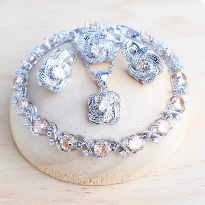 Ensemble de bijoux en zircon bleu en argent sterling 925 pour femme occasions spéciales mariage saint-valentin noël anniversaire