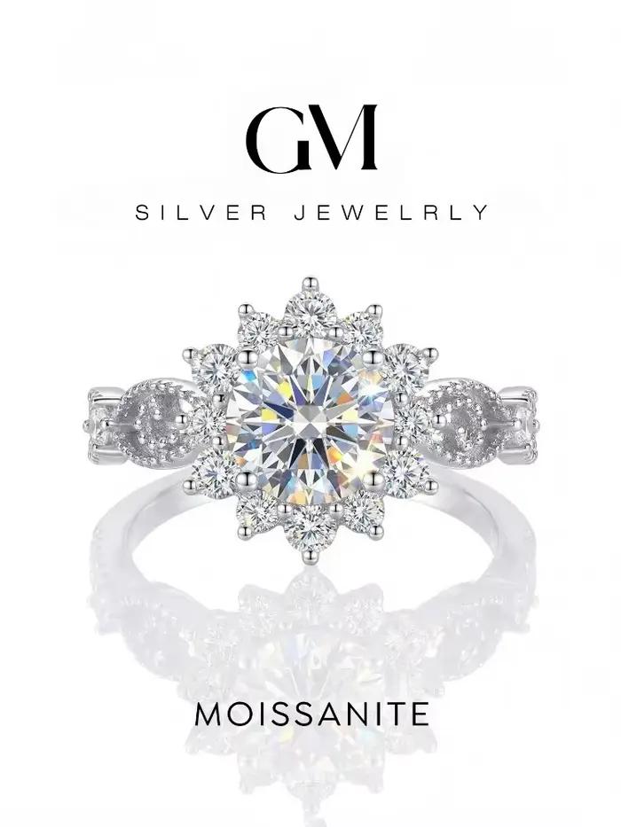Bague Fleur en Argent Sterling 925 avec Diamant Moissanite Certifié 1 Carat pour Femme – Bijou de Luxe pour Tenue Quotidienne et Soirée