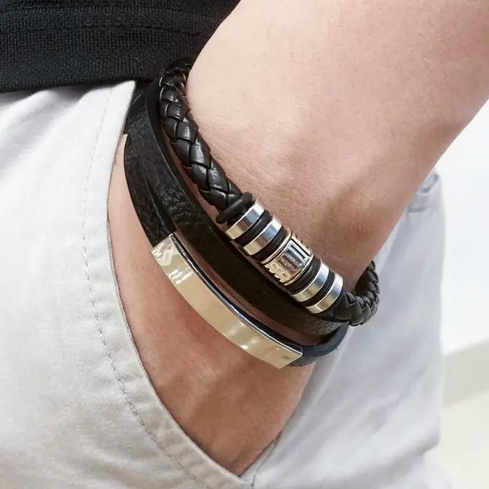 Bracelets en cuir tendance homme vendange style acier inoxydable multifonctionnels occasions spéciales cadeaux