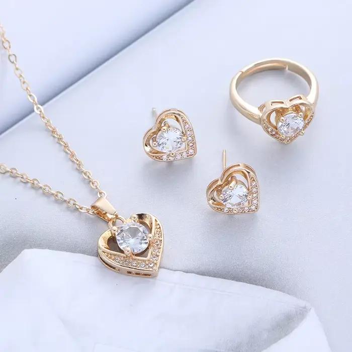 ENWinterR-Ensemble de bijoux délicats et brillants, pendentif coeur d'amour, collier JONecklace, bou