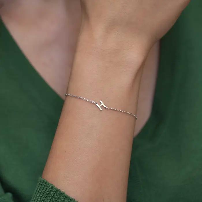 Lemegeton Bracelet Initial personnalisé avec symbole A-Z lettres Bracelets bijoux en acier inoxydabl