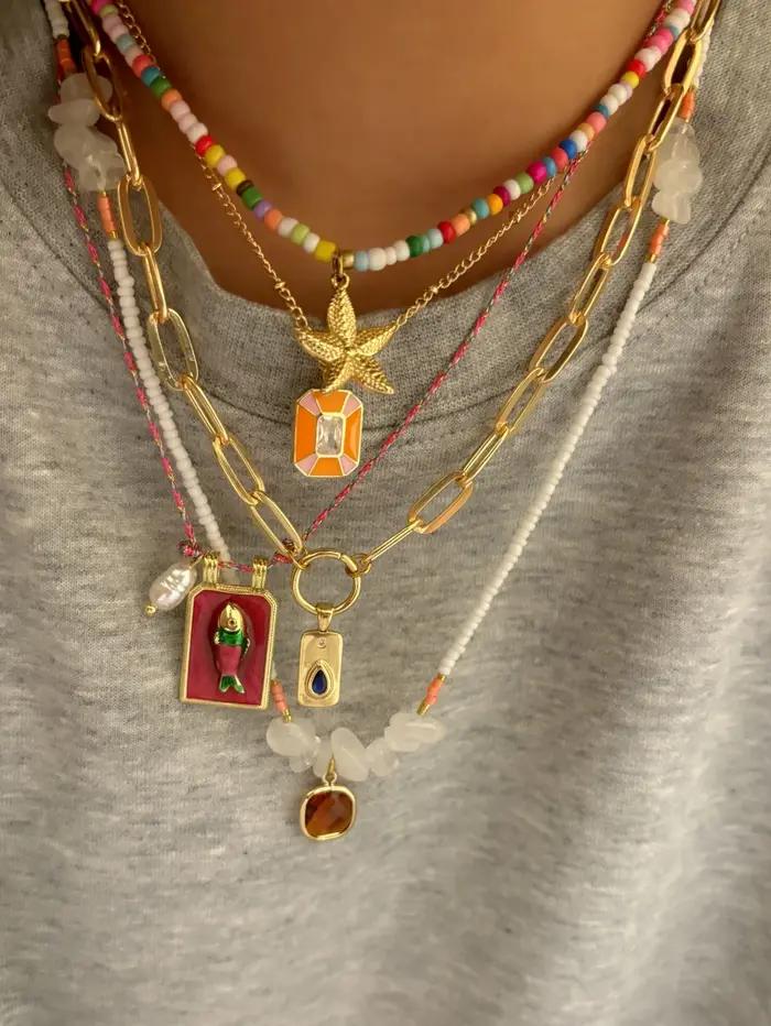 Collier pour femmes-pendentif superposé plaqué or 18 carats