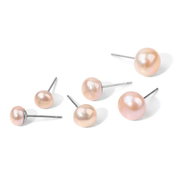 Boucles d'oreilles en perles d'eau douce naturelles pour femmes et filles, 3 couleurs, bijoux fins de mariage, cadeaux, 3 paires