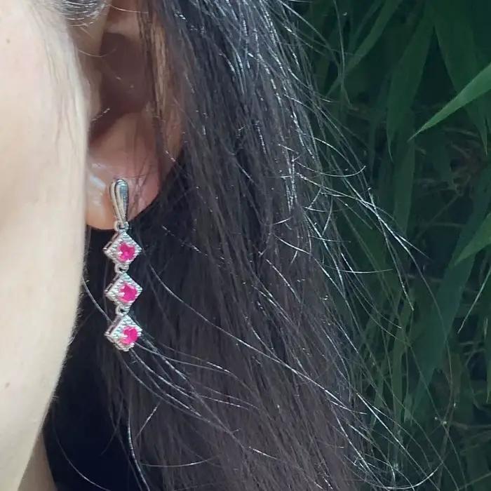 Boucles d'oreilles ovales en rubis naturel, en argent, de luxe, pour femmes, joli cadeau, bijoux fins