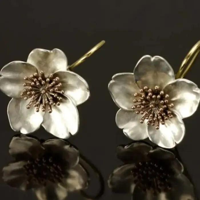 Boucles d'oreilles pendantes en forme de fleur pour femmes, bijoux délicats, incrustation de couleur