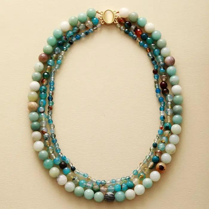 Collier Ras du Cou à 3 Couches de Pierres Précieuses Boho, Bijoux de Styliste pour Femme