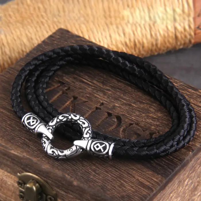 Collier pendentif rune viking nordique avec fermoir rond ouvert, chaîne en acier inoxydable et boîte en bois pour hommes, bijou punk pour parties et cadeaux personnalisés