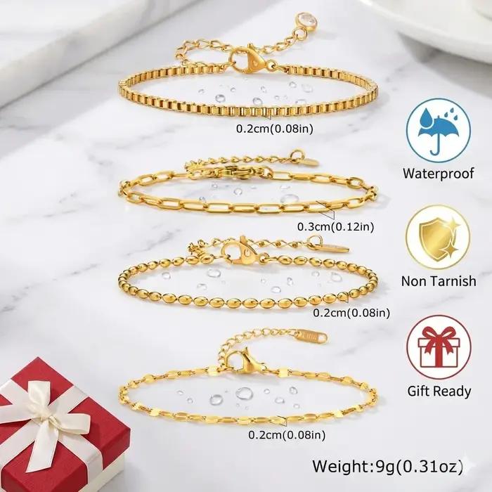 Bracelet en acier inoxydable anti-ternissement plaqué or empilable pour femme