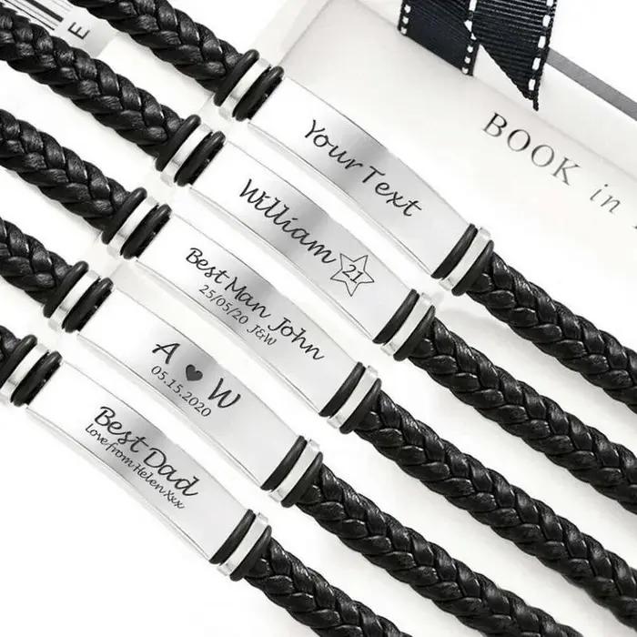 Bracelet en cuir gravé personnalisé pour homme